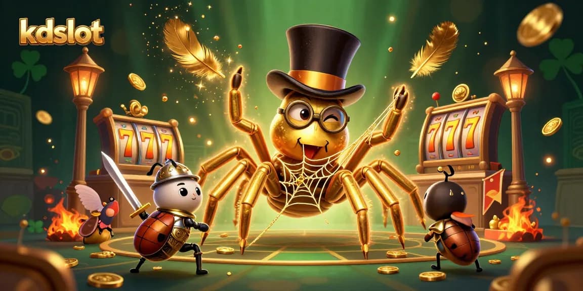 Engage with kdslot's immersive gambling world featuring golden characters and dynamic casino elements.
