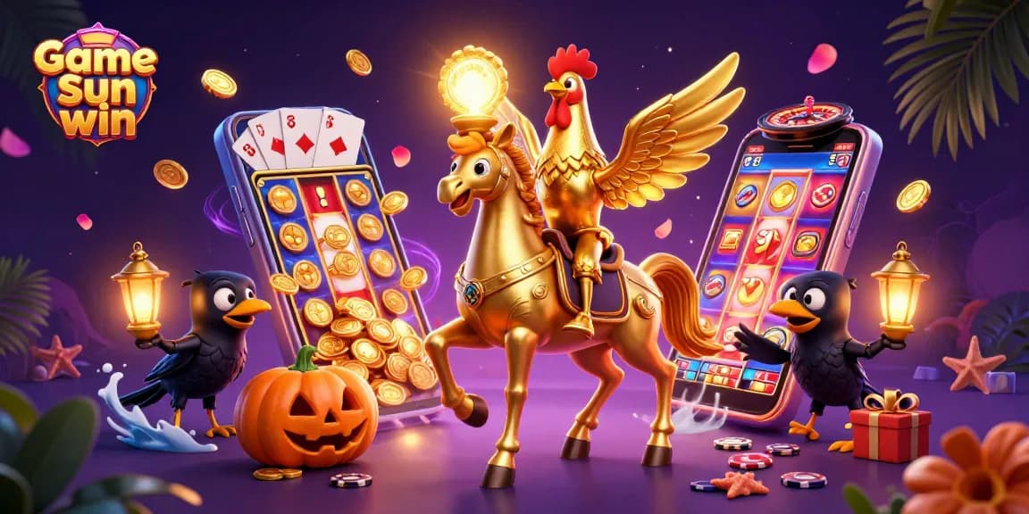 Engage in the thrilling Game Sun win experience with golden rooster characters in a vibrant casino scene.