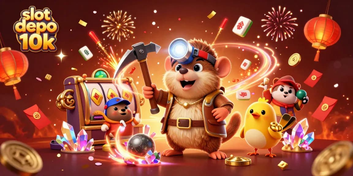 Engage with slot depo 10k through this vibrant illustration of a treasure hunter mole in a casino setting.