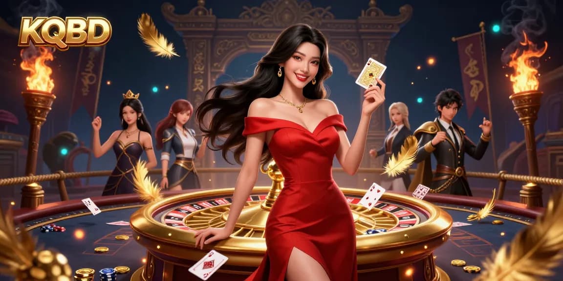 KQBD presents an immersive casino scene with a confident woman at the roulette wheel, showcasing her winning hand.