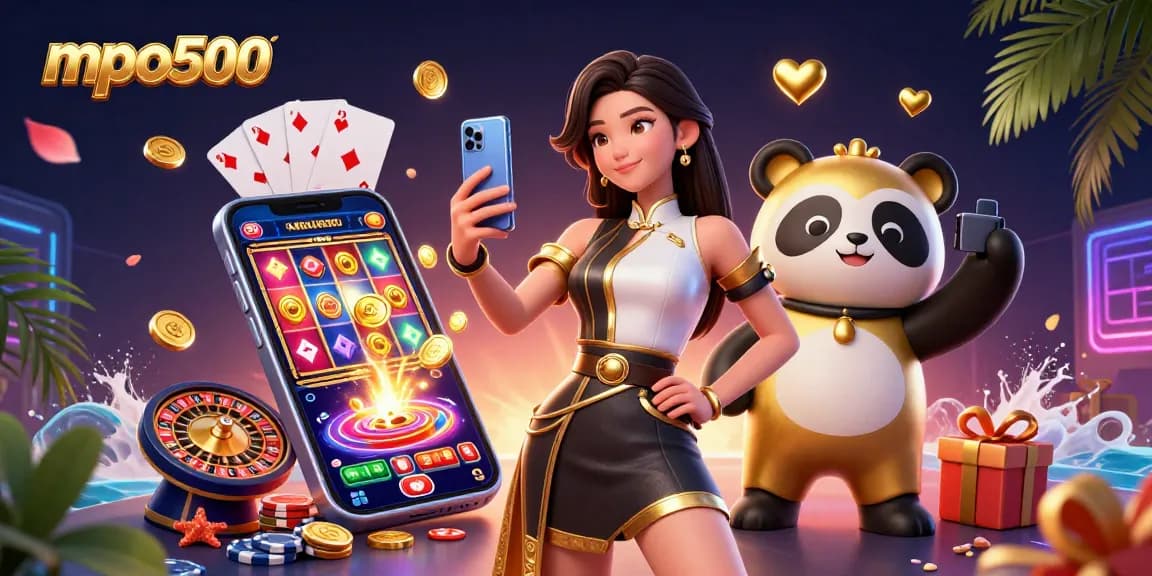 Experience the thrill of mpo500 with a vibrant 3D casino illustration featuring exciting gaming elements.