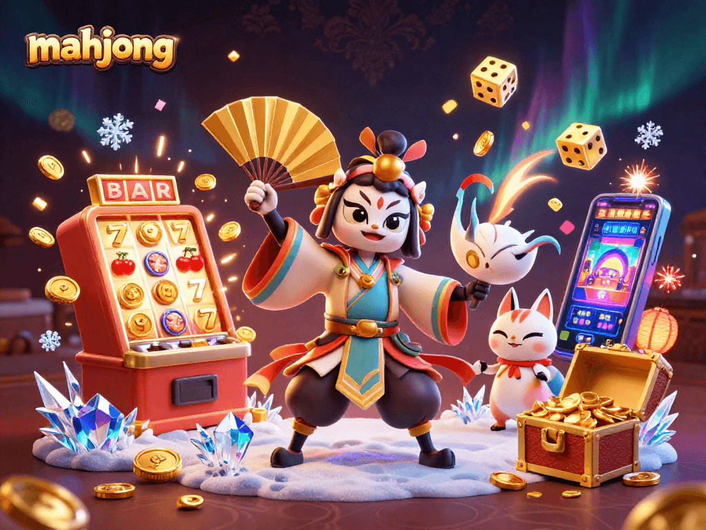 Experience mahjong excitement with a dynamic 3D scene showcasing vibrant casino elements and winning potential.