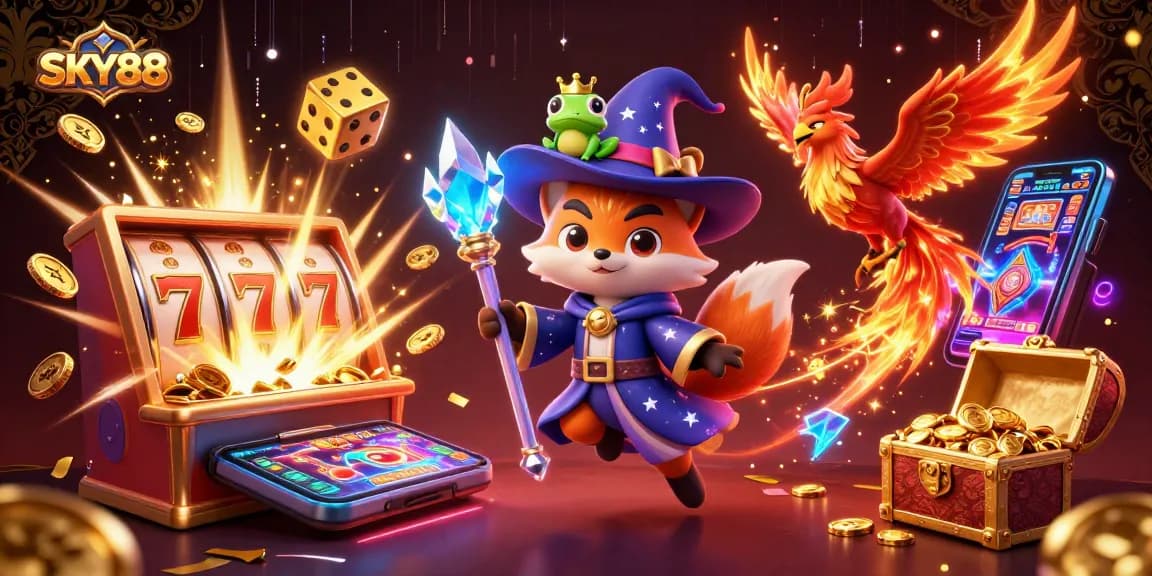 Experience the excitement of SKY88 with vibrant slots, jackpots, and magical gaming characters.