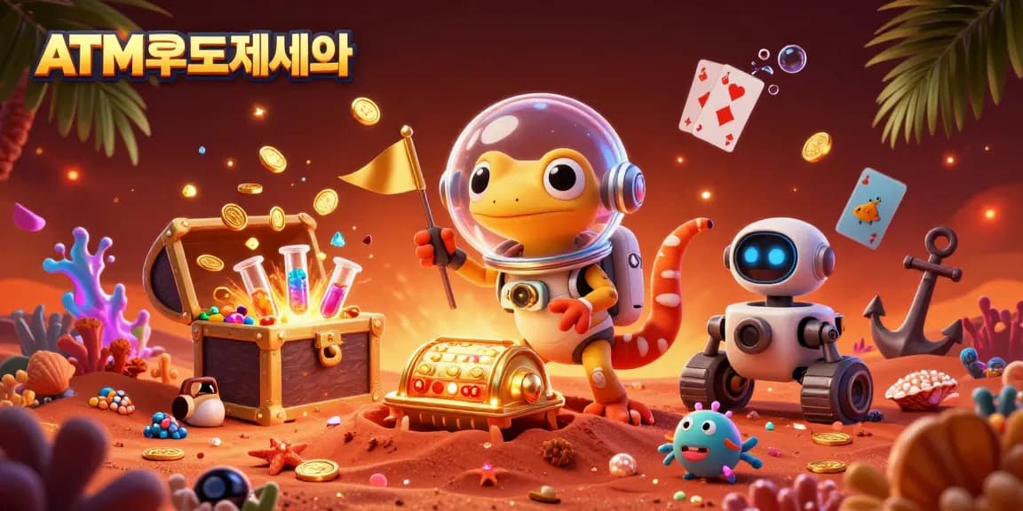 ATM토토사이트의 황금 카지노를 발견한 외계 도마뱀의 흥미로운 장면 illustration