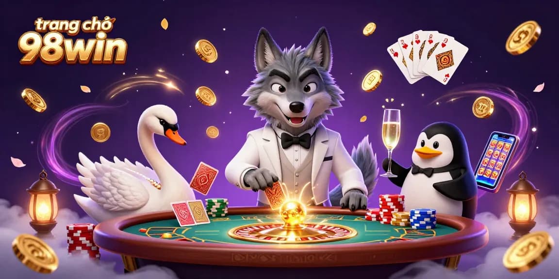 Engage with the vibrant gaming experience on trang chủ 98win at a baccarat table, featuring animated characters.