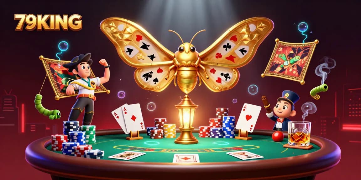 Experience thrilling gambling action with 79KING among vibrant casino elements and a magical scene.
