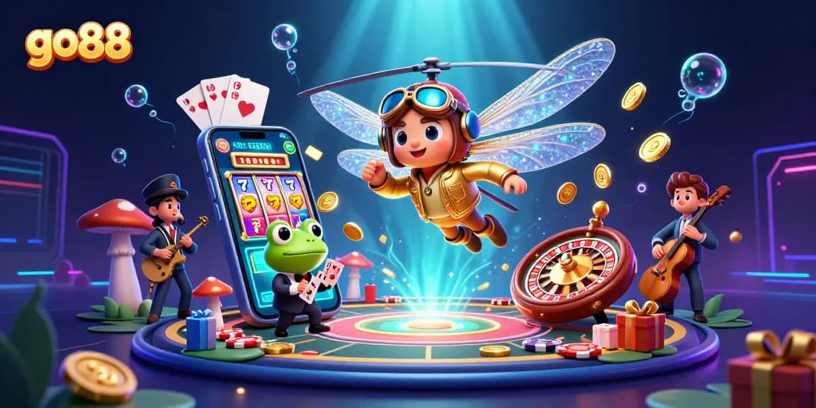 Engage with go88's vibrant gaming experience featuring rich casino elements and characters.