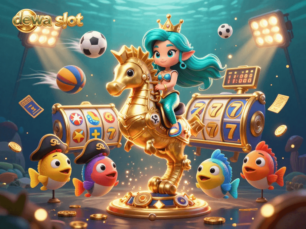 Spin the reels at dewa slot with a vibrant mermaid princess and rich casino elements all around.