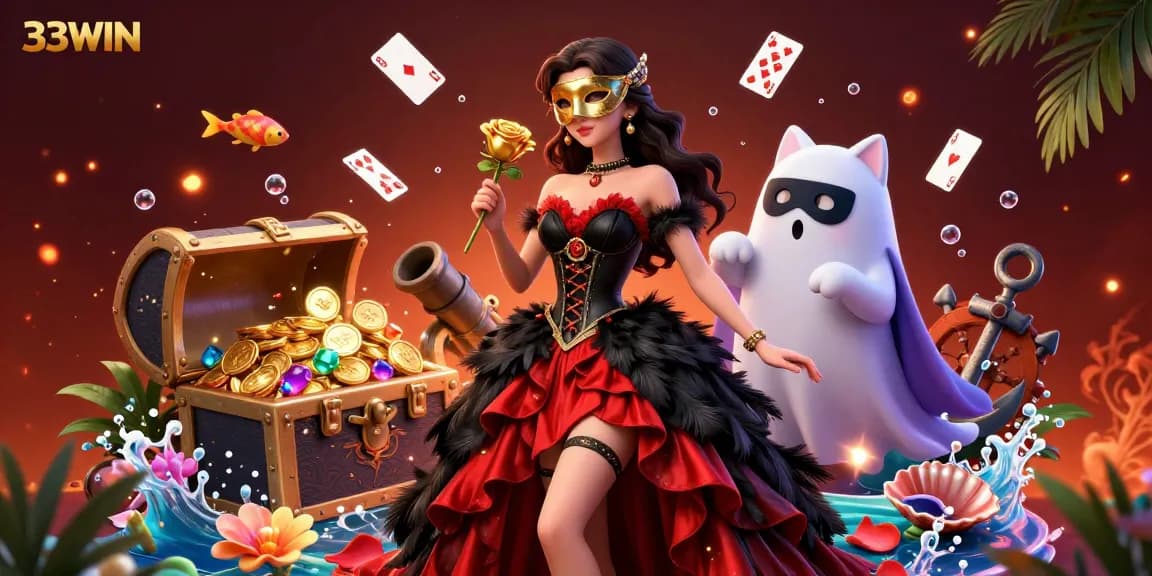 Engage in thrilling gameplay at 33WIN with a stunning 3D illustration of a glamorous casino scene.