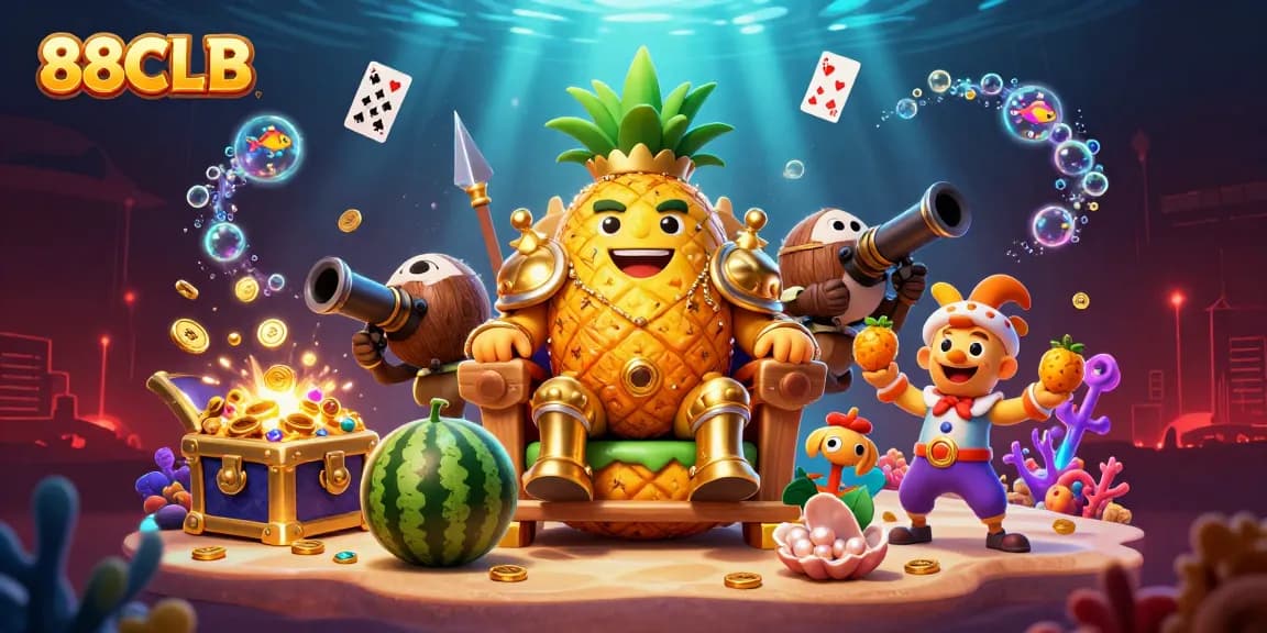 Experience the vibrant casino world with the 88CLB golden pineapple king and dynamic gaming elements.