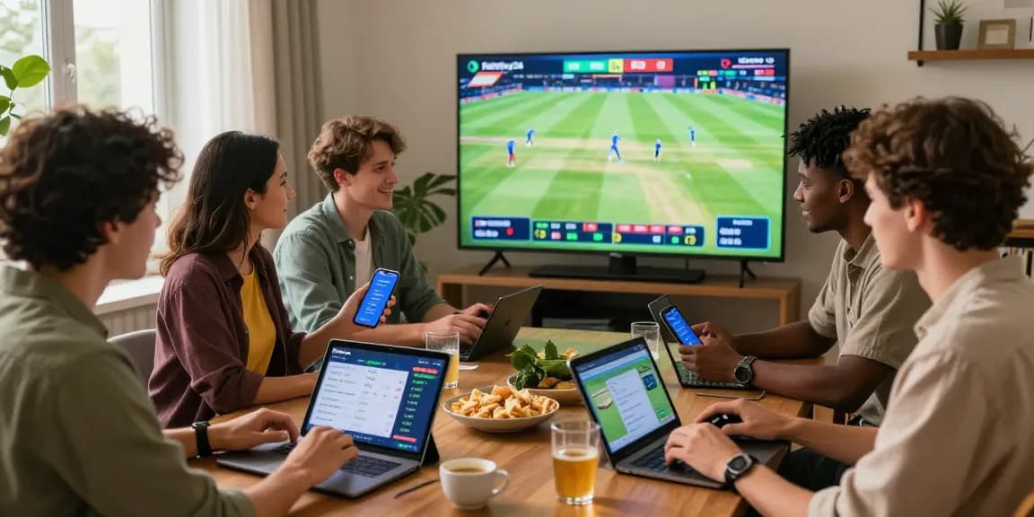 Friends celebrating cricket betting moments through Fairplay24 platform in an inviting atmosphere.