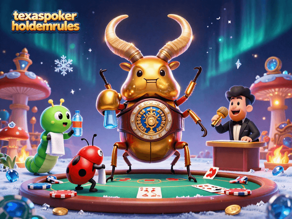 Engage in Texas poker strategies with texaspokerholdemrules as a giant beetle competes in a vibrant casino.