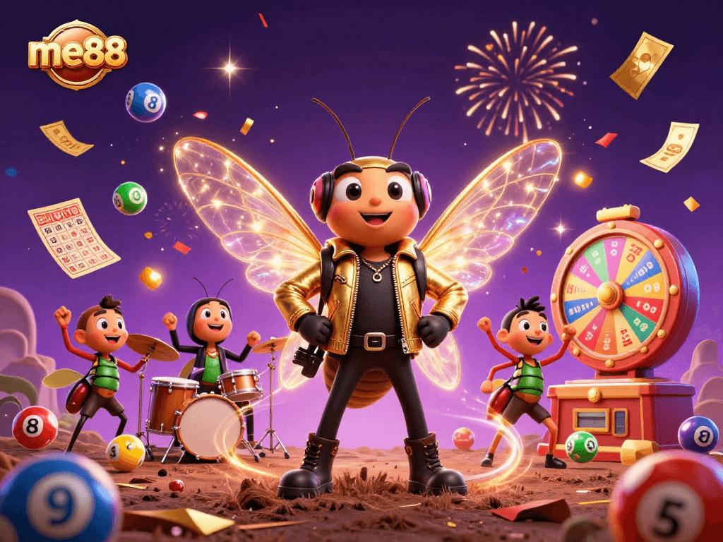 Engage in me88's exhilarating gameplay with vibrant lottery balls and dynamic casino elements.