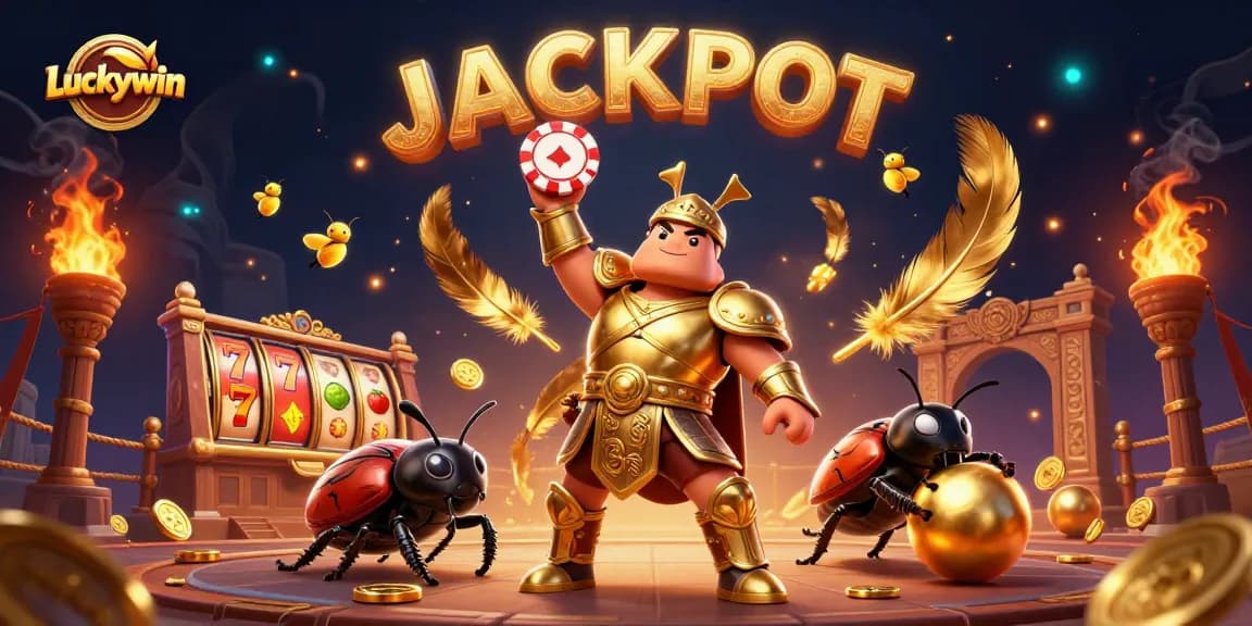 Engage with Luckywin's thrilling casino experience highlighted by vibrant 3D characters and jackpot elements.