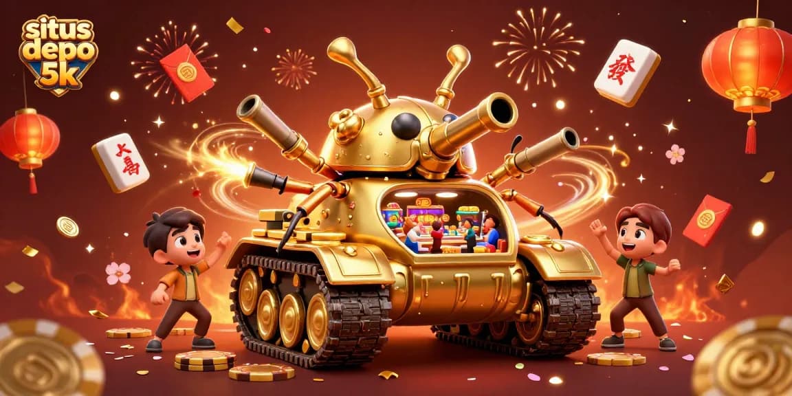 Sparking excitement with situs depo 5k, this illustration showcases a vibrant casino atmosphere within a golden beetle tank.