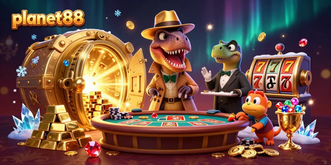 Experience the excitement at planet88 with a velociraptor card counter and casino treasures.