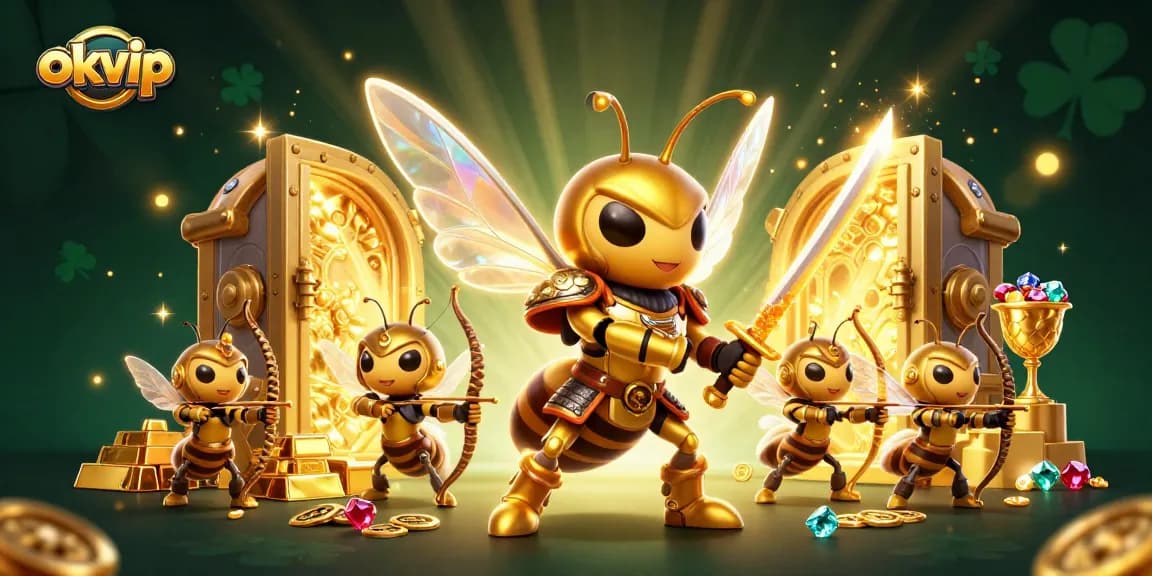 Experience thrilling gameplay with okvip in a vibrant, action-packed 3D casino fantasy scene.