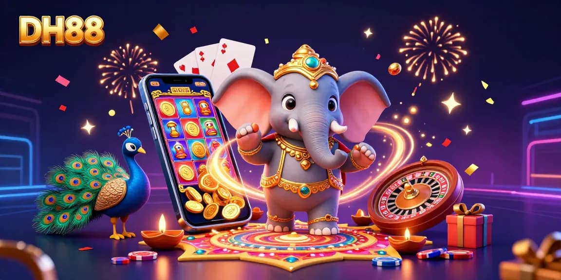 Engage in exciting gameplay at DH88 with vibrant casino action featuring elephants and slot games.