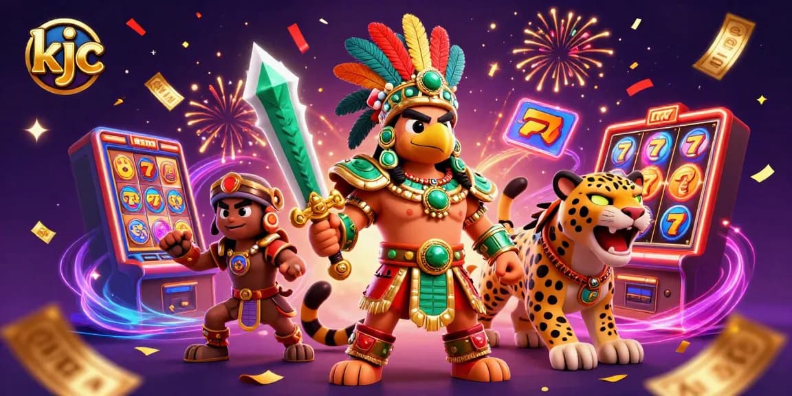 Experience thrilling jackpot action with kjc in an energetic casino illustration.