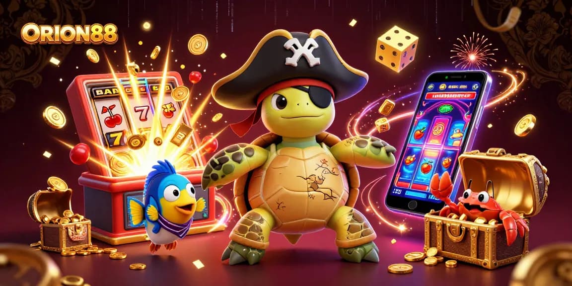 Spin and win with ORION88 in this vibrant casino-themed 3D illustration