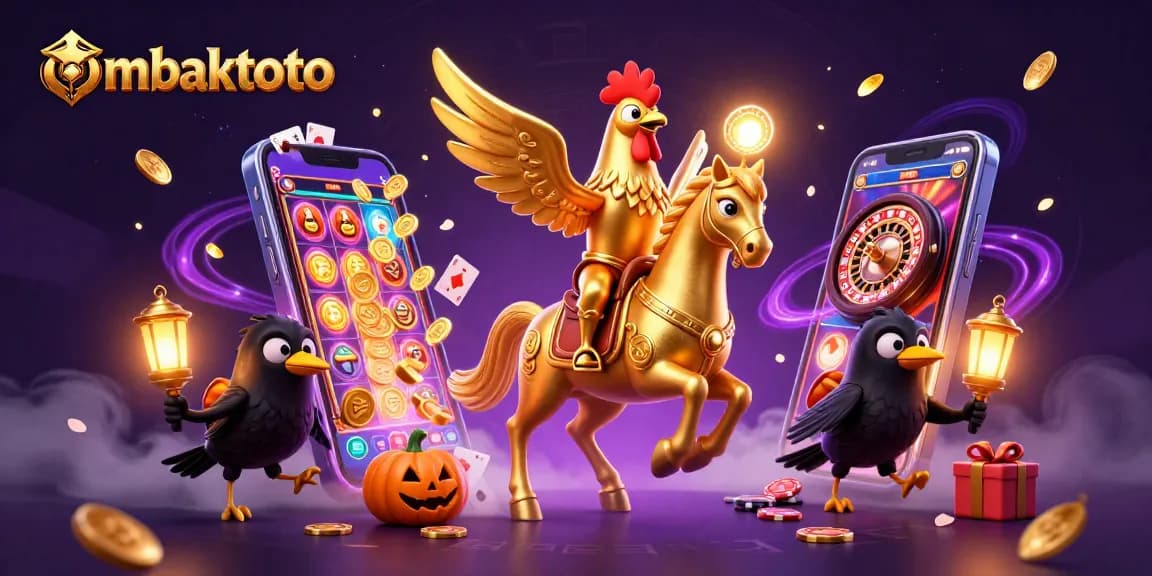 Experience thrilling ombaktoto gameplay with a golden rooster and vivid casino elements.