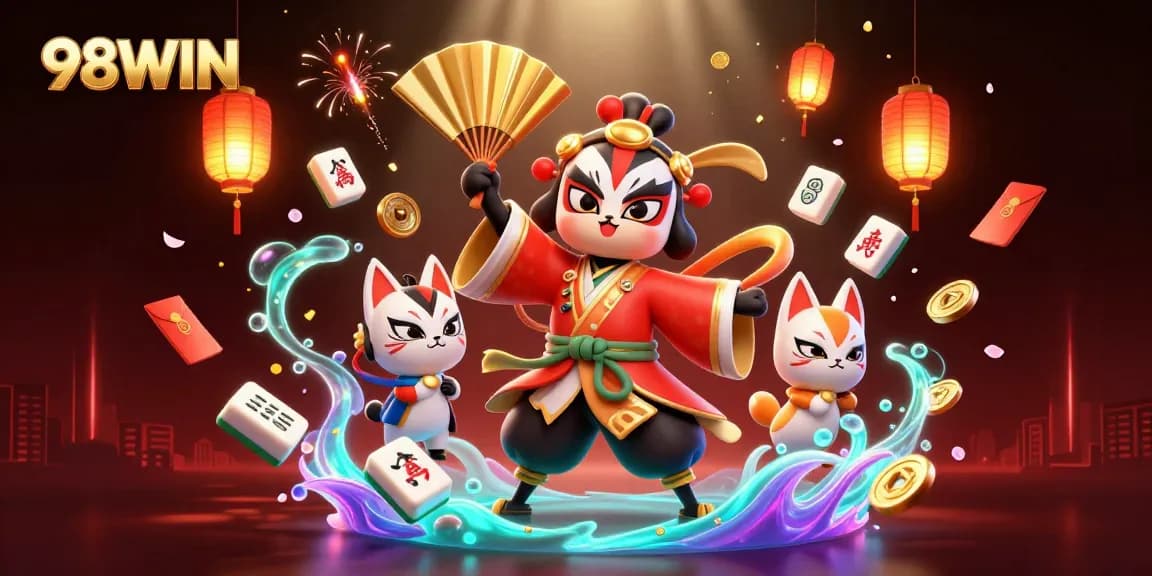Engage in thrilling gameplay with 98WIN, featuring vibrant casino art and dynamic game elements.