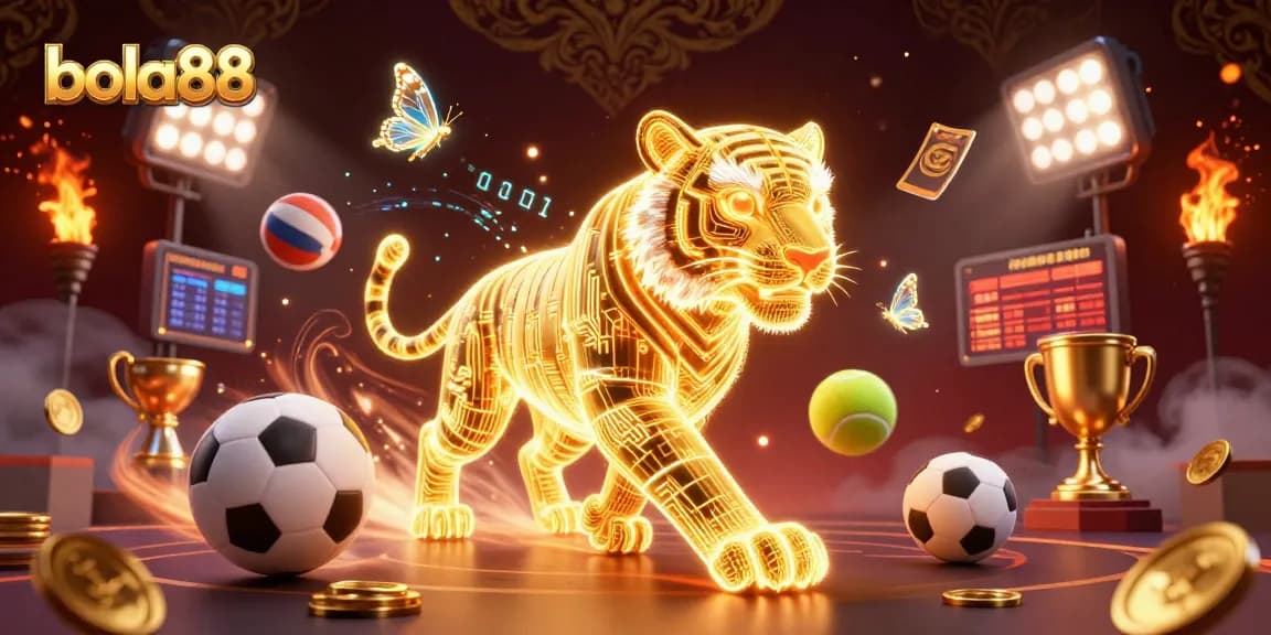Bola88 players aiming for jackpots in an energetic digital casino landscape filled with exciting game elements.
