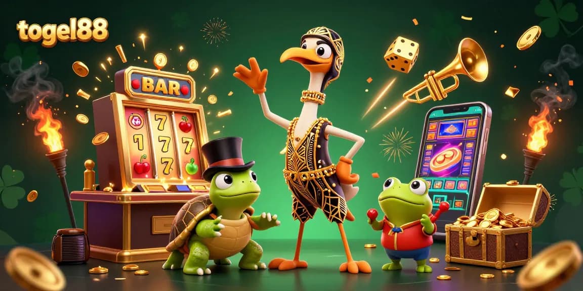 Experience the thrill of togel88 with a dynamic 3D illustration featuring vibrant casino elements.