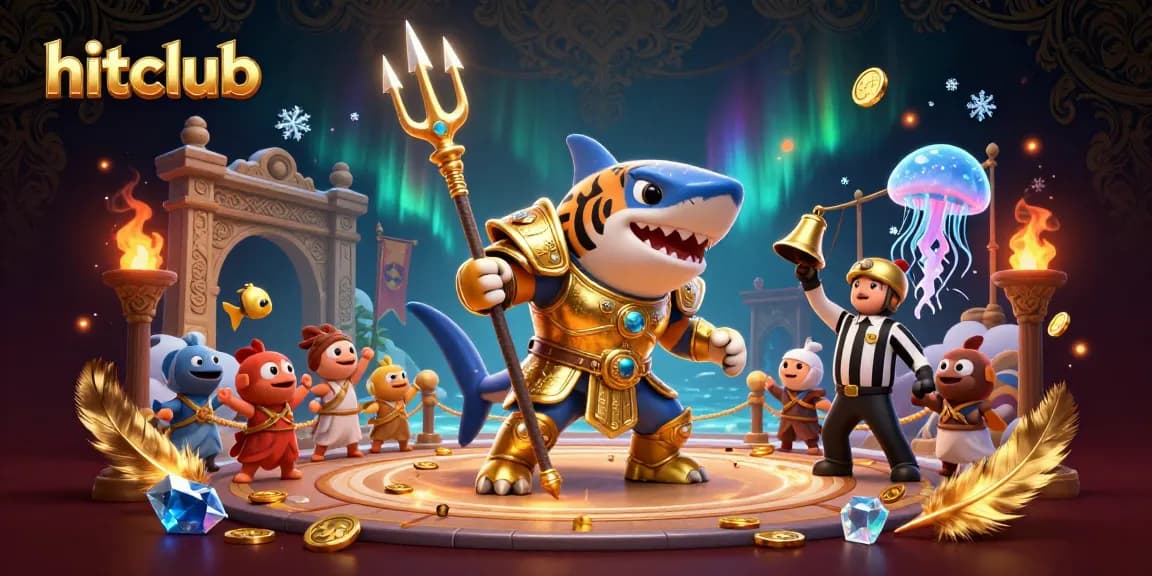 Engage in thrilling gaming at hitclub featuring a ferocious shark amidst an underwater colosseum.