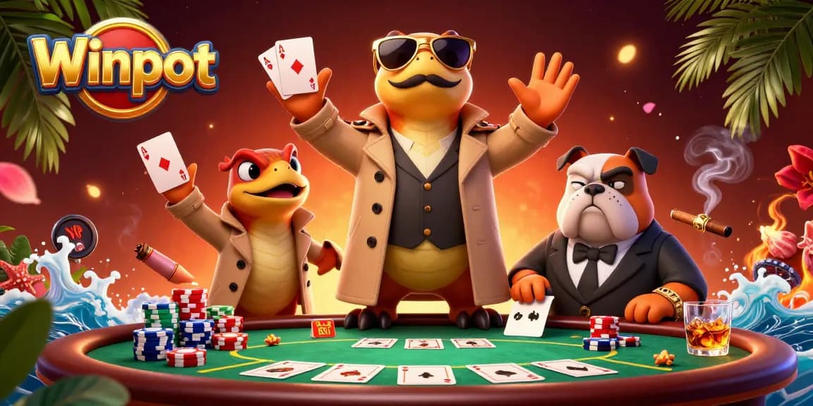 Winpot raptors cleverly disguised entering a VIP casino lounge with poker elements surrounding them