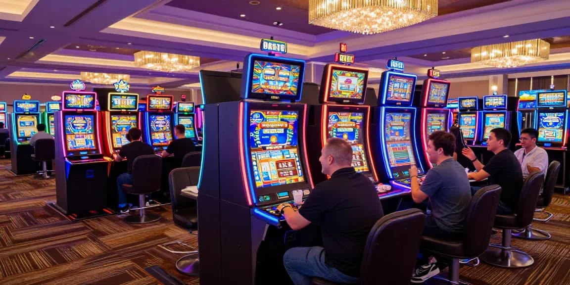 slot gacor hari ini dapat dilihat di kasino dengan mesin slot berwarna cerah dan pemain yang bersemangat