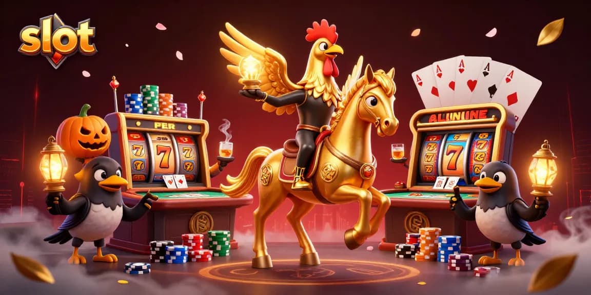 Slot yang menampilkan petualangan spektakuler ayam jantan emas di kasino malam.