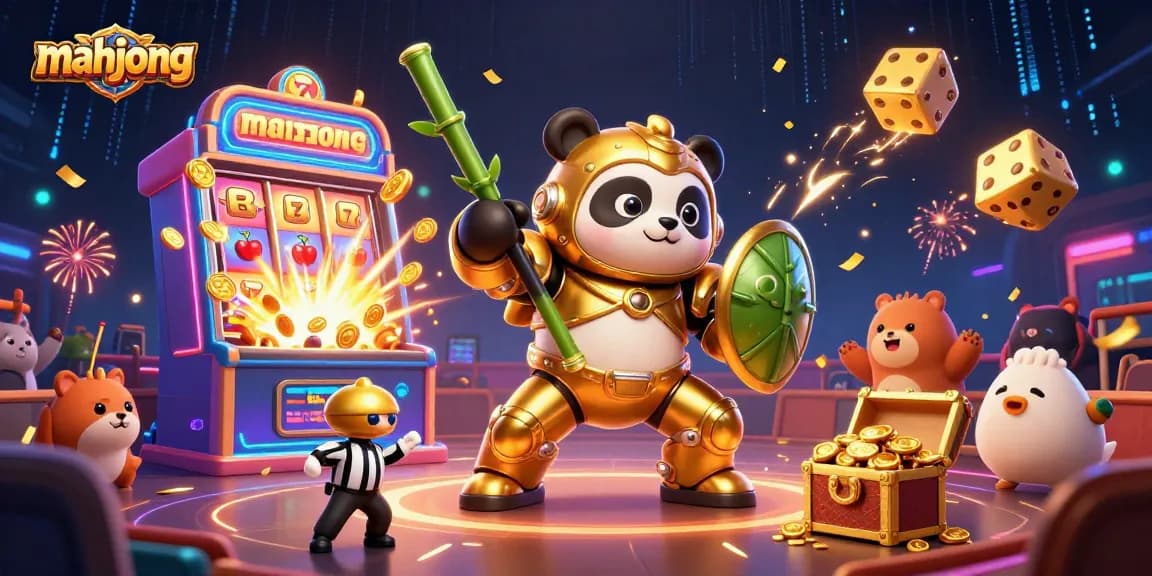 Spin the mahjong slots and win with the golden panda pilot in an exciting casino world.