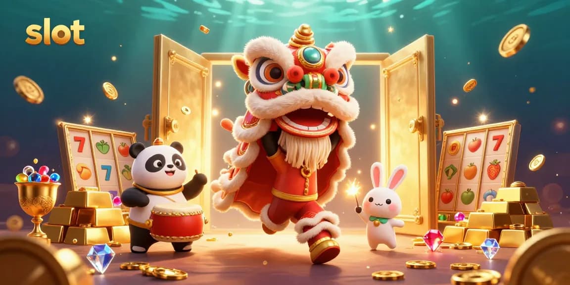 Simak keseruan slot dengan tarian singa, panda, dan kelinci di tengah tumpukan harta emas.