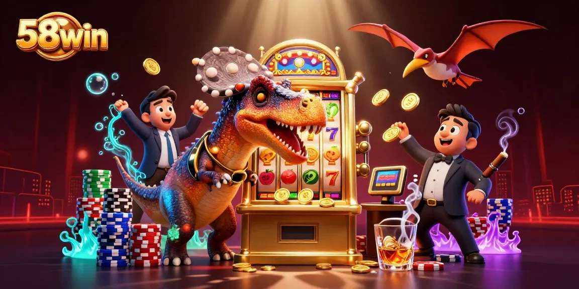 Experience thrilling wins at 58win with a pachycephalosaurus hitting a golden slot machine!