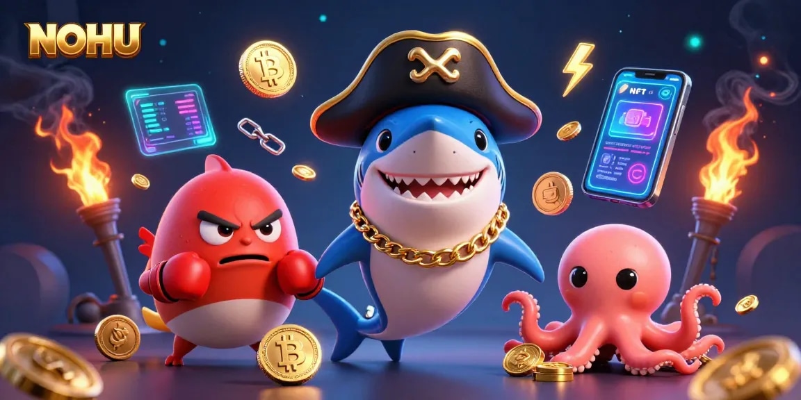 Experience NOHU's thrilling gaming adventure with vibrant characters and crypto excitement!