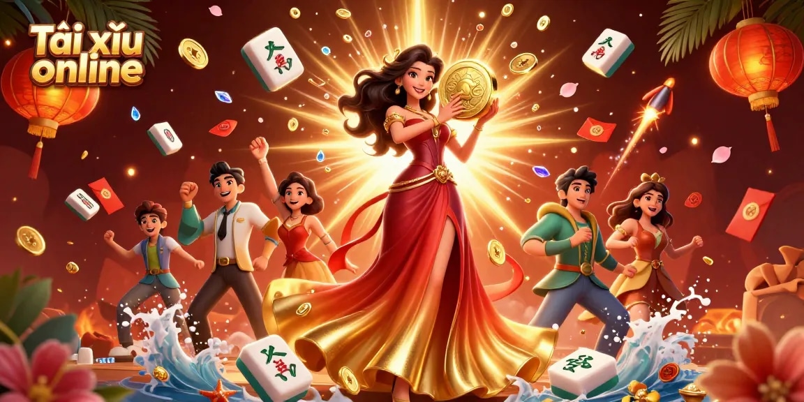 Engage in Tài xỉu online with vibrant visuals of winning moments, coins and excitement.