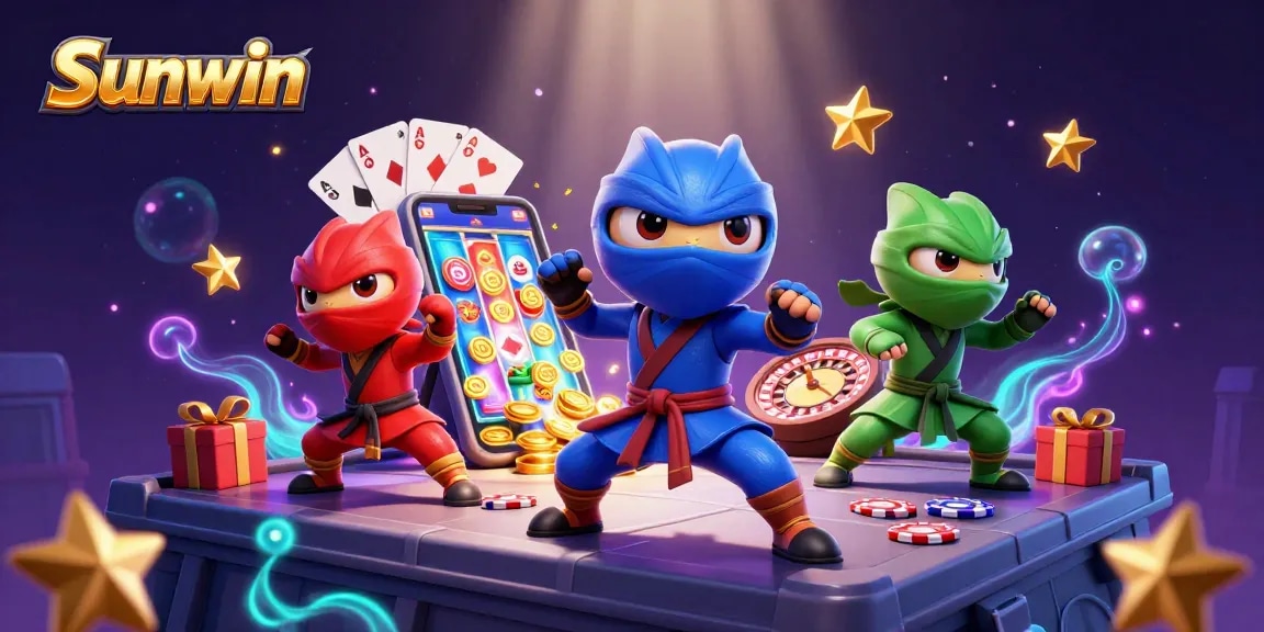 Sunwin offers thrilling gameplay with chameleon ninjas showcasing martial arts amidst vibrant casino elements.