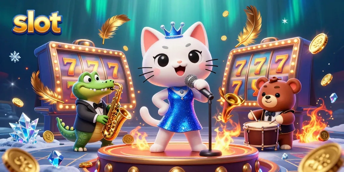 Bermain slot dengan karakter kucing penyanyi jazz dan teman-temannya di panggung kasino yang berkilauan