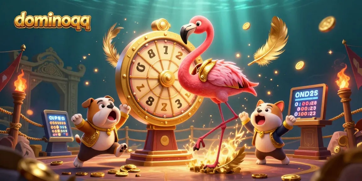 Play exciting dominoqq games with vibrant illustrations, showcasing dynamic prizes and casino elements.