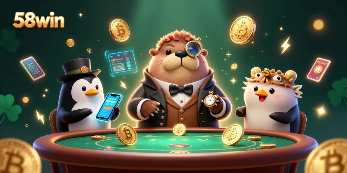 Experience poker action in a vibrant underwater scene with 58win characters at play.