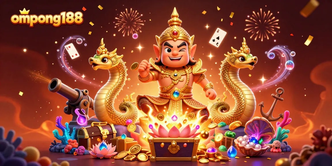 ompong188 menyajikan ilustrasi kasino digital yang memukau dengan karakter penuh warna dan elemen permainan dinamis.