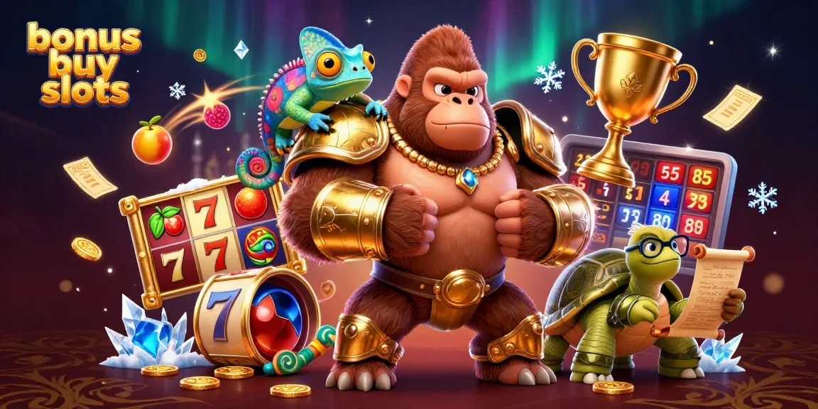 Engage with bonus buy slots featuring characters in a vibrant casino setting filled with dynamic elements.