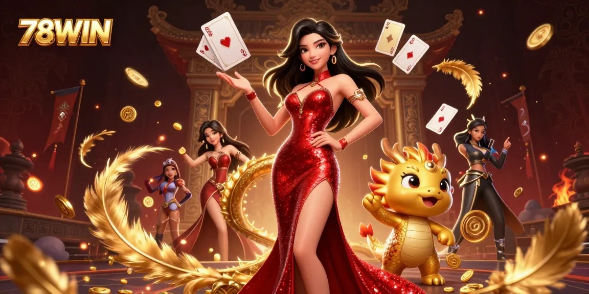 Experience 78WIN’s thrilling casino ambiance with 3D illustration featuring vibrant game elements.