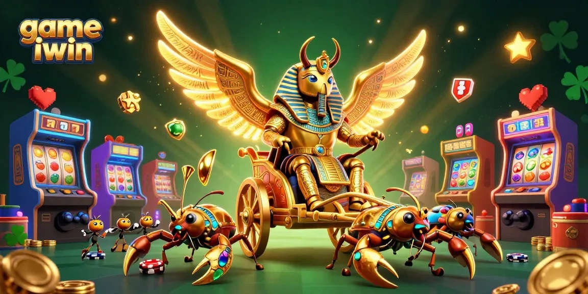 Experience excitement with game iwin featuring a colossal scarab beetle and epic casino elements.