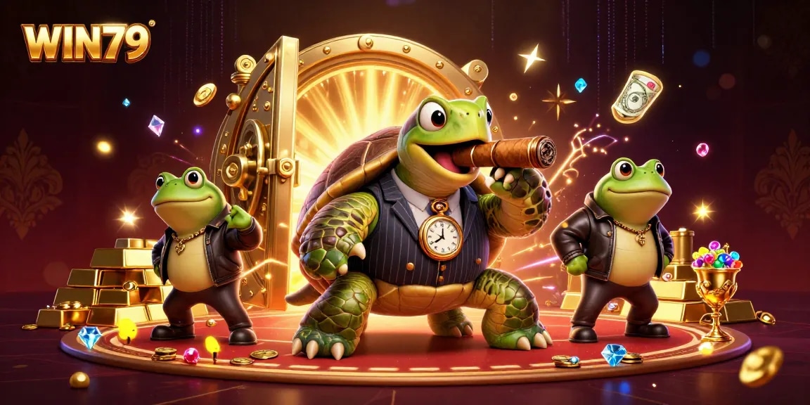 WIN79 showcases a vibrant casino scene with a wealth of characters and treasures, immersing players in a thrilling atmosphere.