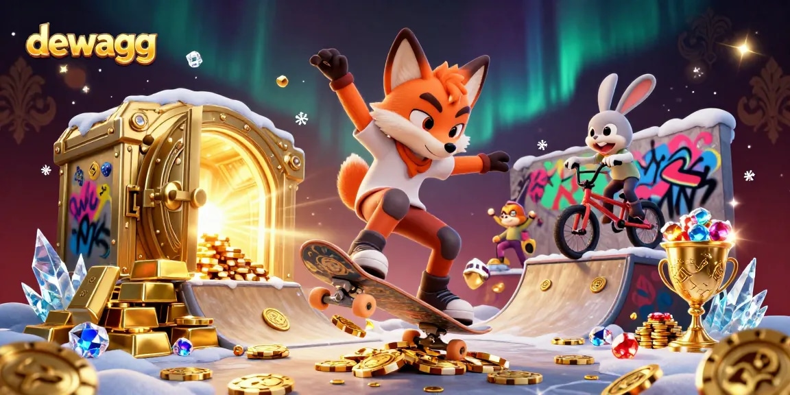 Dive into the action with dewagg as the fox performs tricks with golden poker chips and dazzling gems around.