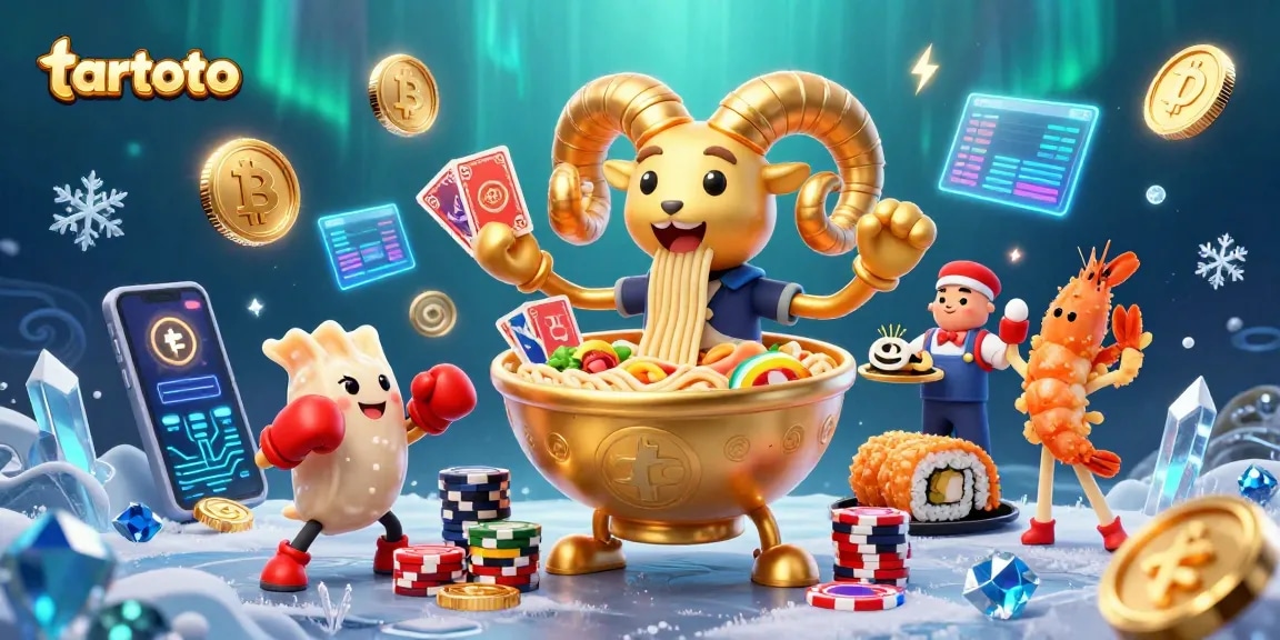 Experience thrilling gaming with tartoto featuring a vibrant casino scene with unique characters and crypto elements.