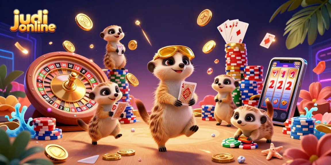 Experience the excitement of judi online with animated meerkats running a casino adventure.