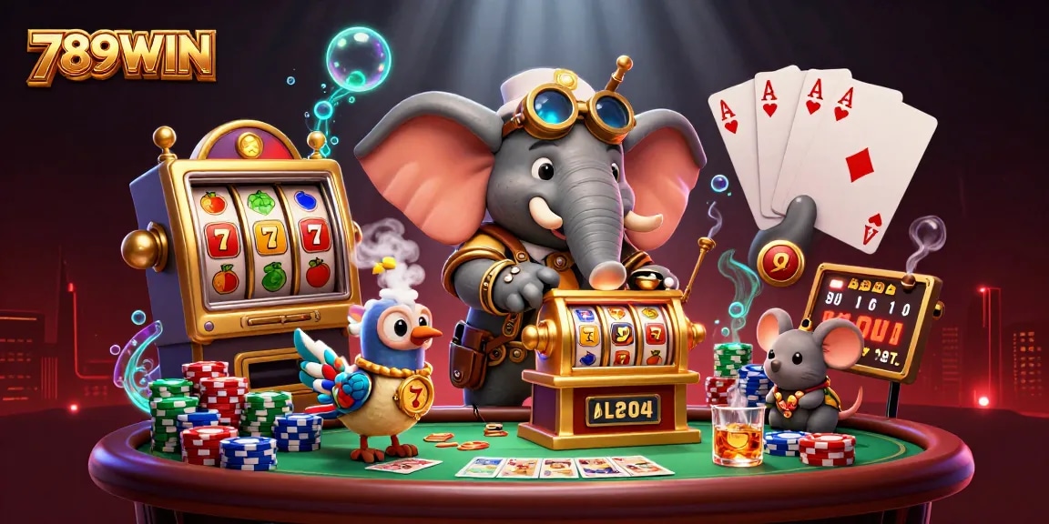 Experience the excitement of winning at 789WIN with a vibrant casino-themed illustration featuring steampunk characters and dynamic gaming elements.